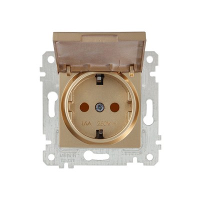 Розетка 1-ая (скрытая, без рамки, с/з, шторки,с крышкой) золото, RITA, MUTLUSAN