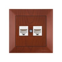 Розетка компьютерная 2xRJ45 (Cat6, скрытая) вишня, DARIA, MUTLUSAN Розетка компьютерная 2xRJ45 (Cat6, скрытая) вишня, DARIA, MUTLUSAN