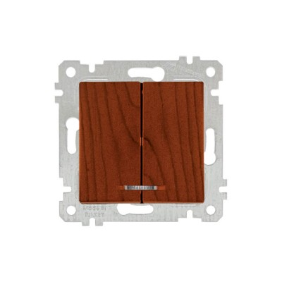 Выключатель 2-клав. (с подсветкой, скрытый, без рамки, винт. зажим) вишня, RITA, MUTLUSAN