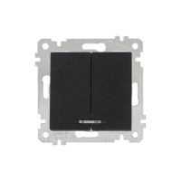 Выключатель 2-клав. (с подсветкой, скрытый, без рамки, винт. зажим) черный, RITA, MUTLUSAN