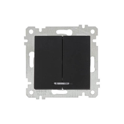 Выключатель 2-клав. (с подсветкой, скрытый, без рамки, винт. зажим) черный, RITA, MUTLUSAN