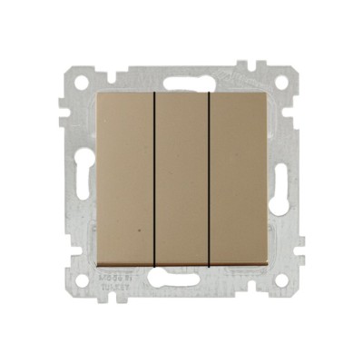 Выключатель 3-клав. (скрытый, без рамки, пруж. зажим) золото, RITA, MUTLUSAN