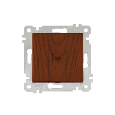 Выключатель 3-клав. (скрытый, без рамки, пруж. зажим) орех, RITA, MUTLUSAN