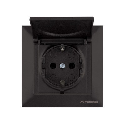 Розетка 1-ая (скрытая, с/з, с крышкой) черная, DARIA, MUTLUSAN