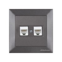 Розетка компьютерная 2xRJ45 (Cat5e, скрытая) дымчатая, DARIA, MUTLUSAN