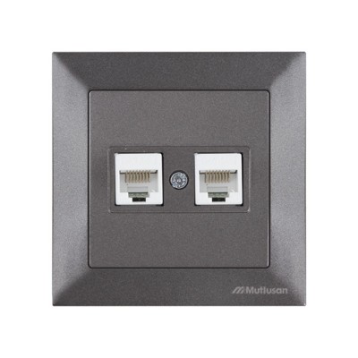 Розетка компьютерная 2xRJ45 (Cat5e, скрытая) дымчатая, DARIA, MUTLUSAN