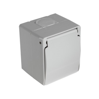 Розетка 1-ая (открытая, с/з, с крышкой) серая, NEMLIYER, MUTLUSAN