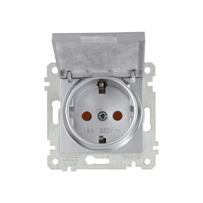 Розетка 1-ая (скрытая, без рамки, с/з, шторки,с крышкой) серебро, RITA, MUTLUSAN