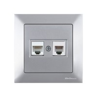 Розетка телефонная + компьютерная (RJ12+Cat5e, скрытая) серебро, DARIA, MUTLUSAN