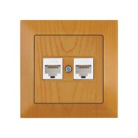 Розетка компьютерная 2xRJ45 (Cat6, скрытая) дуб, DARIA, MUTLUSAN Розетка компьютерная 2xRJ45 (Cat6, скрытая) дуб, DARIA, MUTLUSAN