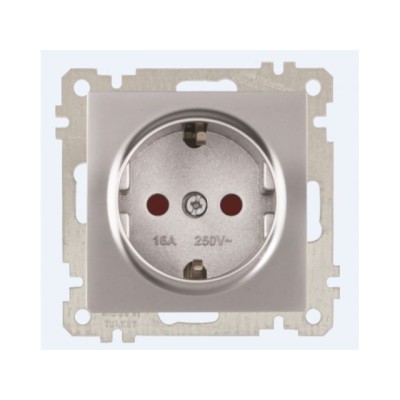 Розетка 1-ая (скрытая, без рамки, с/з, шторки) серебро, DARIA, MUTLUSAN