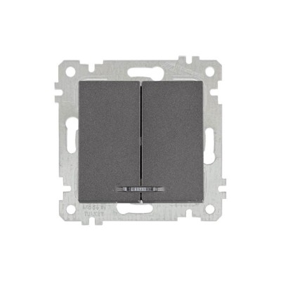 Выключатель 2-клав. (с подсветкой, скрытый, без рамки, винт. зажим) дымчатый, RITA, MUTLUSAN