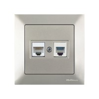 Розетка телефонная + компьютерная (RJ12+Cat5e, скрытая) титан, DARIA, MUTLUSAN
