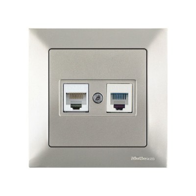 Розетка телефонная + компьютерная (RJ12+Cat5e, скрытая) титан, DARIA, MUTLUSAN