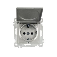 Розетка 1-ая (скрытая, без рамки, с/з, с крышкой) титан, DARIA, MUTLUSAN