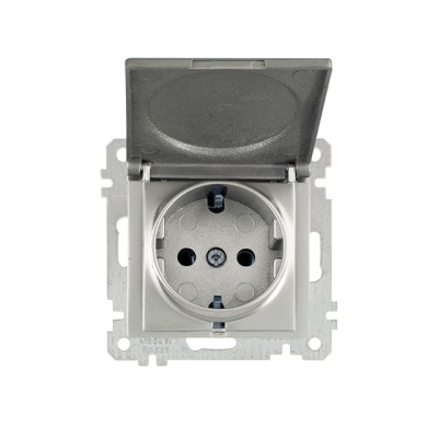 Розетка 1-ая (скрытая, без рамки, с/з, с крышкой) титан, DARIA, MUTLUSAN