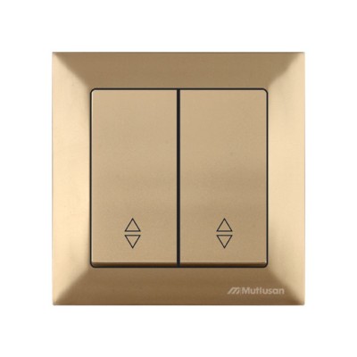 Выключатель проходной 2-клав. (скрытый, пруж. зажим) золото, DARIA, MUTLUSAN