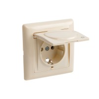Розетка 1-ая (скрытая, с/з, с крышкой) кремовая, DARIA, MUTLUSAN