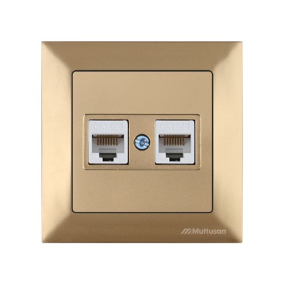 Розетка компьютерная 2xRJ45 (Cat5e, скрытая) золото, DARIA, MUTLUSAN