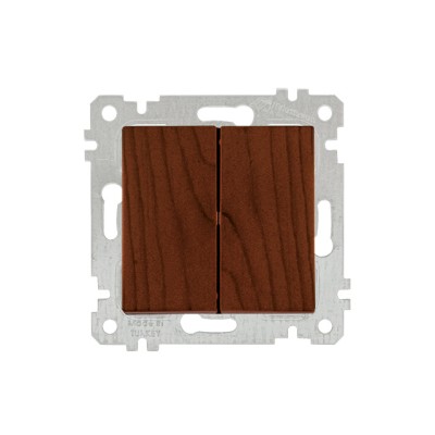 Выключатель 2-клав. (скрытый, без рамки, пруж. зажим) орех, RITA, MUTLUSAN