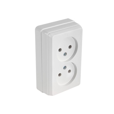 Розетка 2-ая (открытая, б/з) белая, BRON, MUTLUSAN