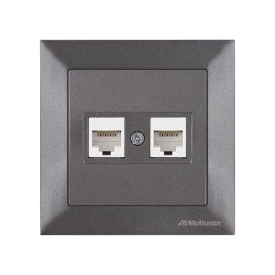 Розетка компьютерная 2xRJ45 (Cat6, скрытая) дымчатая, DARIA, MUTLUSAN