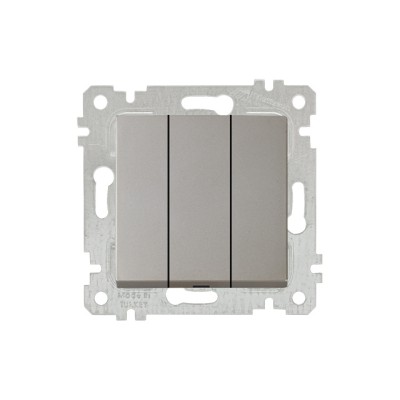 Выключатель 3-клав. (скрытый, без рамки, пруж. зажим) титан, RITA, MUTLUSAN