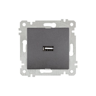 Розетка 1-ая USB (скрытая, без рамки) дымчатая, RITA, MUTLUSAN