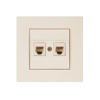 Розетка телефонная 2хRJ12 (скрытая) кремовая, RITA, MUTLUSAN Розетка телефонная 2хRJ12 (скрытая) кремовая, RITA, MUTLUSAN