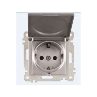 Розетка 1-ая (скрытая, без рамки, с/з, с крышкой) серебро, DARIA, MUTLUSAN