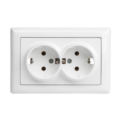 Розетка 2-ая (скрытая, с/з, керамика) белая, DARIA, MUTLUSAN