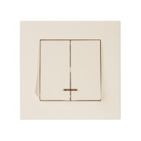 Выключатель 2-клав. (c подсветкой, скрытый, пруж. зажим) кремовый, RITA, MUTLUSAN