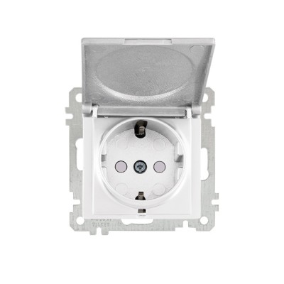 Розетка 1-ая (скр, б/рамки, с/з,шторки, с крышкой) белая, CANDELA (DARIA), MUTLUSAN