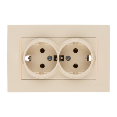 Розетка 2-ая (скрытая, с/з, керамика) кремовая, RITA, MUTLUSAN