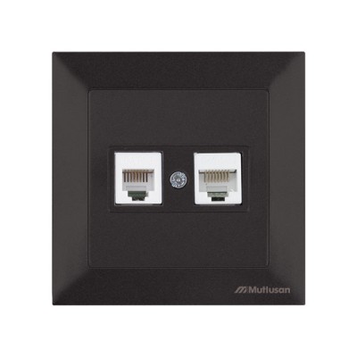 Розетка телефонная + компьютерная (RJ12+Cat5e, скрытая) черная, DARIA, MUTLUSAN