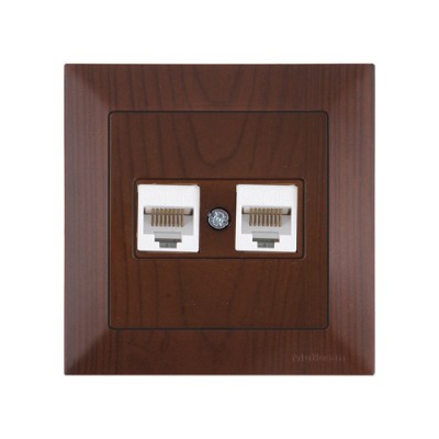 Розетка компьютерная 2xRJ45 (Cat5e, скрытая) орех, DARIA, MUTLUSAN