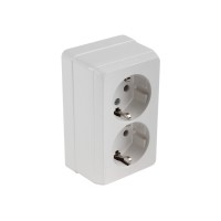 Розетка 2-ая (открытая, с/з) белая, BRON, MUTLUSAN Розетка 2-ая (открытая, с/з) белая, BRON, MUTLUSAN