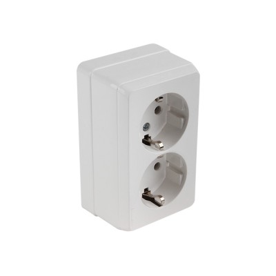 Розетка 2-ая (открытая, с/з) белая, BRON, MUTLUSAN