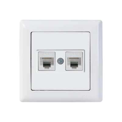 Розетка компьютерная 2xRJ45 (Cat5e, скрытая) белая, DARIA, MUTLUSAN