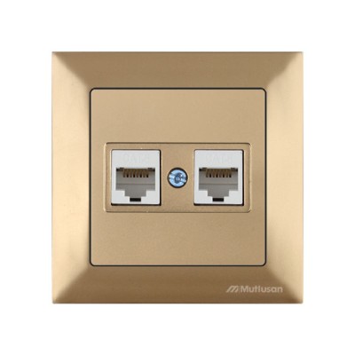 Розетка компьютерная 2xRJ45 (Cat6, скрытая) золото, DARIA, MUTLUSAN