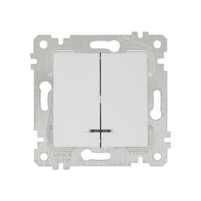 Выключатель 2-клав. (с подсветкой, скрытый, без рамки, винт. зажим) белый, RITA, MUTLUSAN