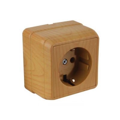 Розетка 1-ая (открытая, с/з) дуб, BRON, MUTLUSAN