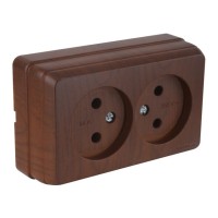 Розетка 2-ая (открытая, б/з) орех, BRON, MUTLUSAN Розетка 2-ая (открытая, б/з) орех, BRON, MUTLUSAN