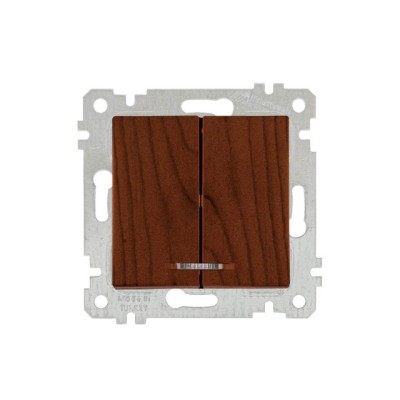 Выключатель 2-клав. (с подсветкой, скрытый, без рамки, винт. зажим) орех, RITA, MUTLUSAN