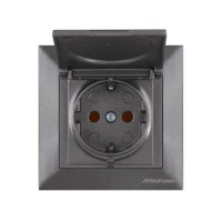 Розетка 1-ая (скрытая, с/з, шторки, с крышкой) дымчатая, DARIA, MUTLUSAN