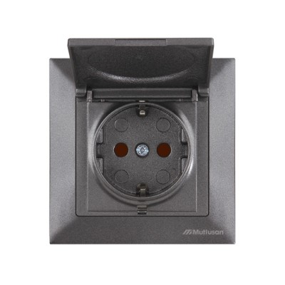 Розетка 1-ая (скрытая, с/з, шторки, с крышкой) дымчатая, DARIA, MUTLUSAN