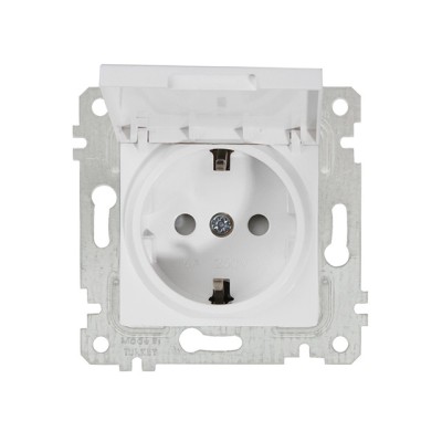 Розетка 1-ая (скрытая, без рамки, с/з, шторки, с крышкой) белая, RITA, MUTLUSAN