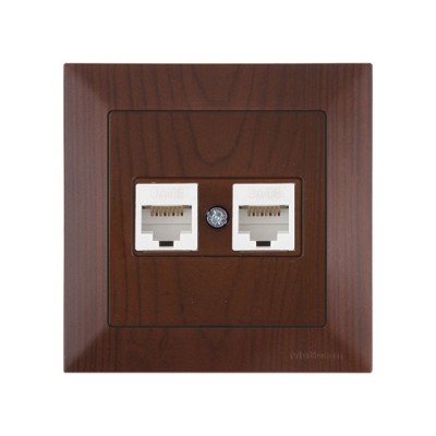Розетка компьютерная 2xRJ45 (Cat6, скрытая) орех, DARIA, MUTLUSAN