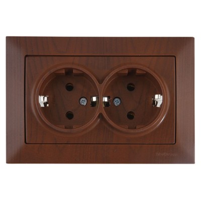 Розетка 2-ая (скрытая, с/з, керамика) орех, DARIA, MUTLUSAN