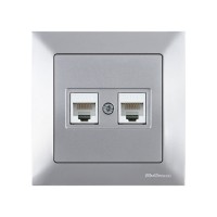 Розетка компьютерная 2xRJ45 (Cat5e, скрытая) серебро, DARIA, MUTLUSAN Розетка компьютерная 2xRJ45 (Cat5e, скрытая) серебро, DARIA, MUTLUSAN